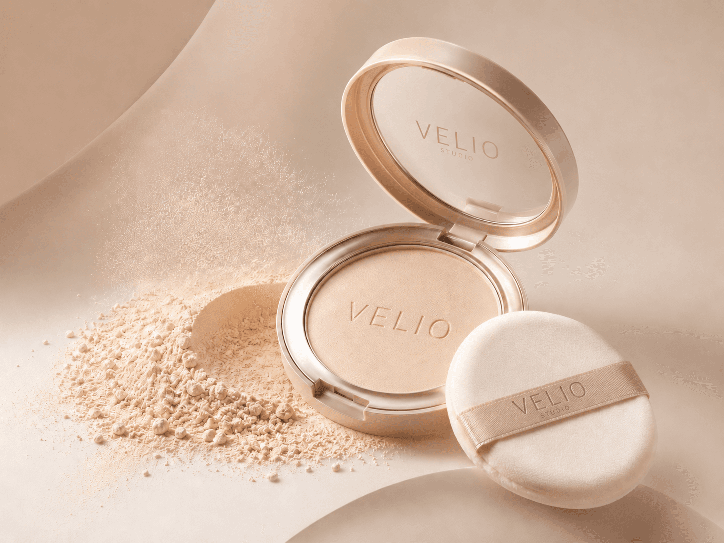 Unbranded soft-set powder products arranged for a local finish step